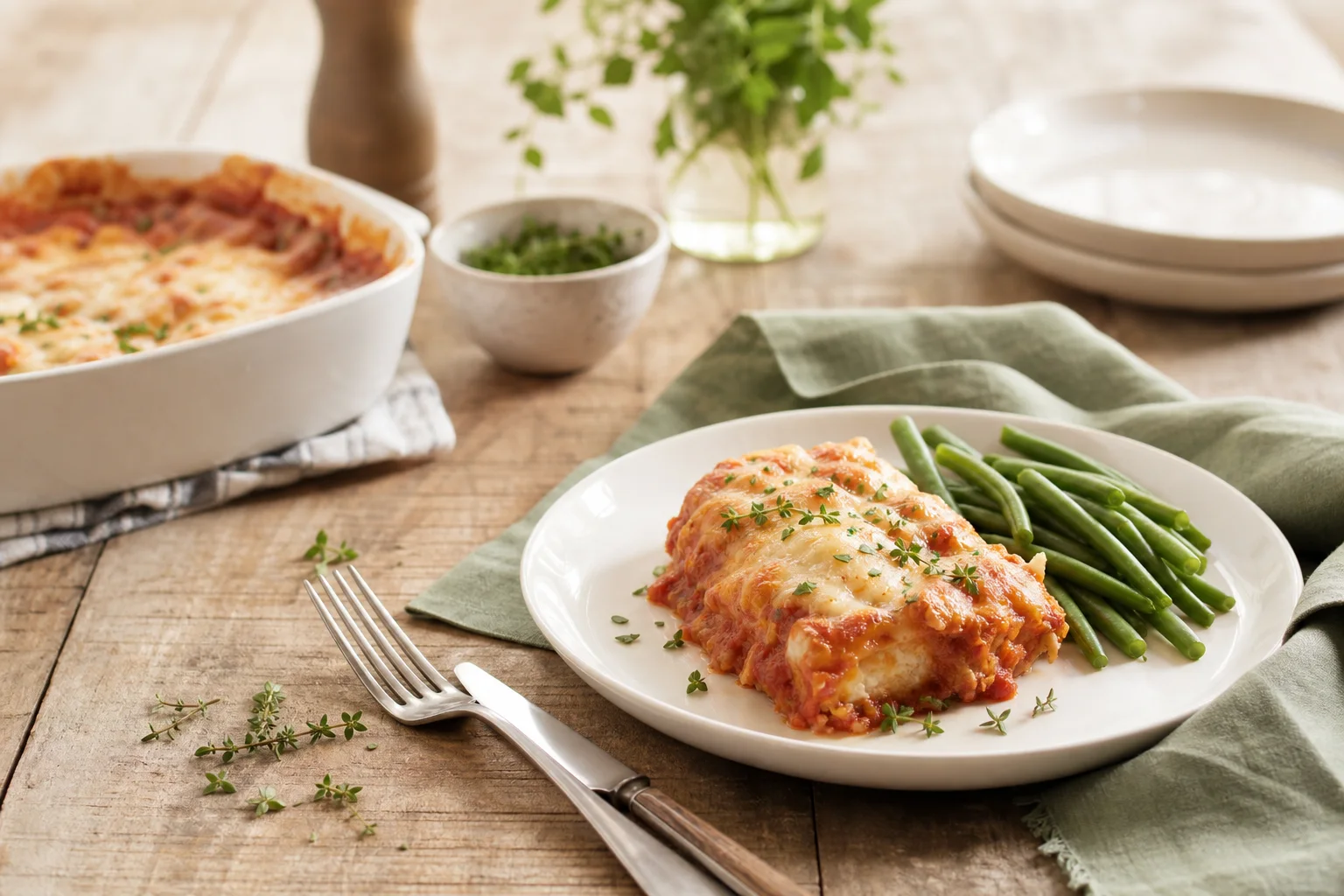 Cozy homemade dinner on a warm kitchen table