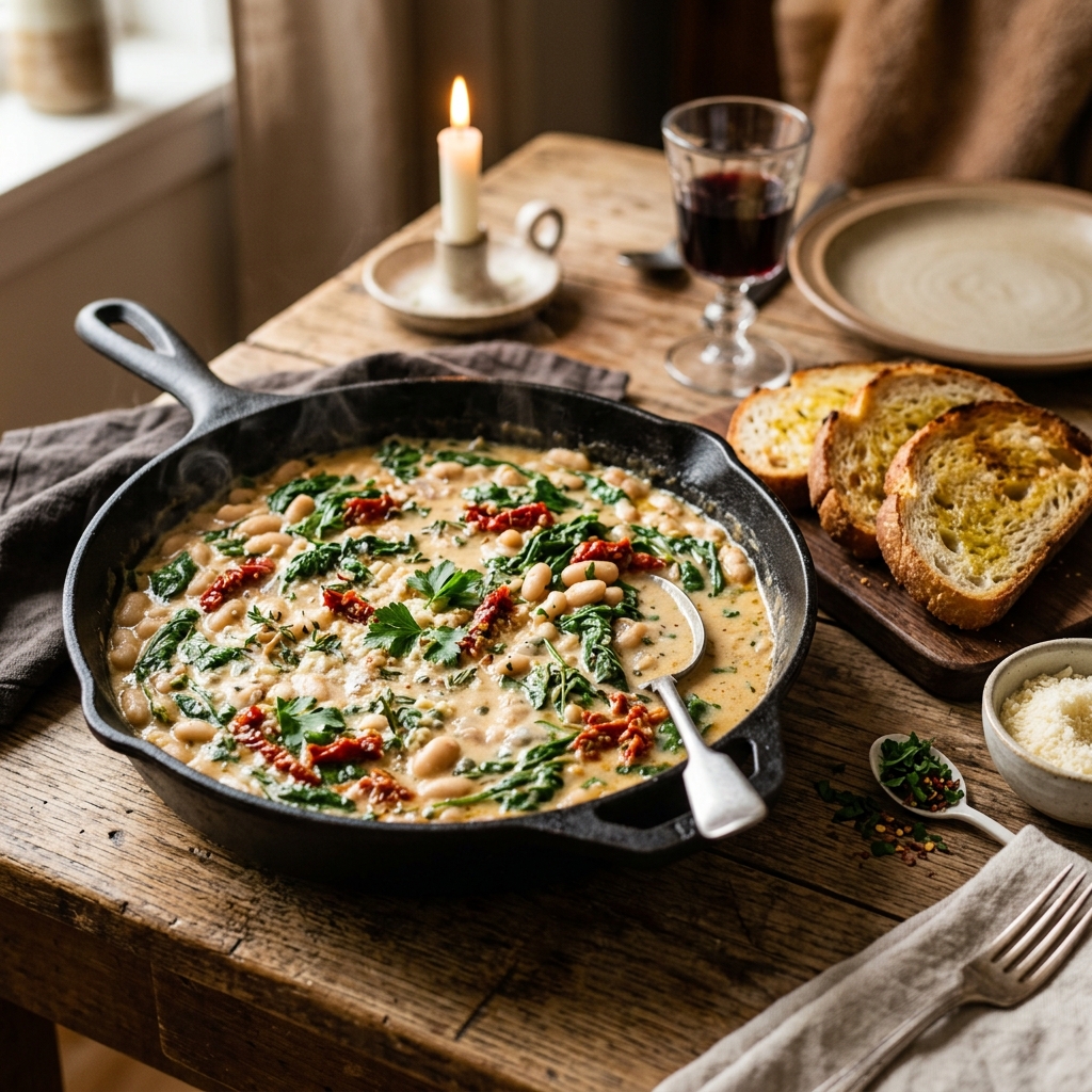 Creamy Tuscan White Bean & Spinach Skillet — kitchen tested recipe