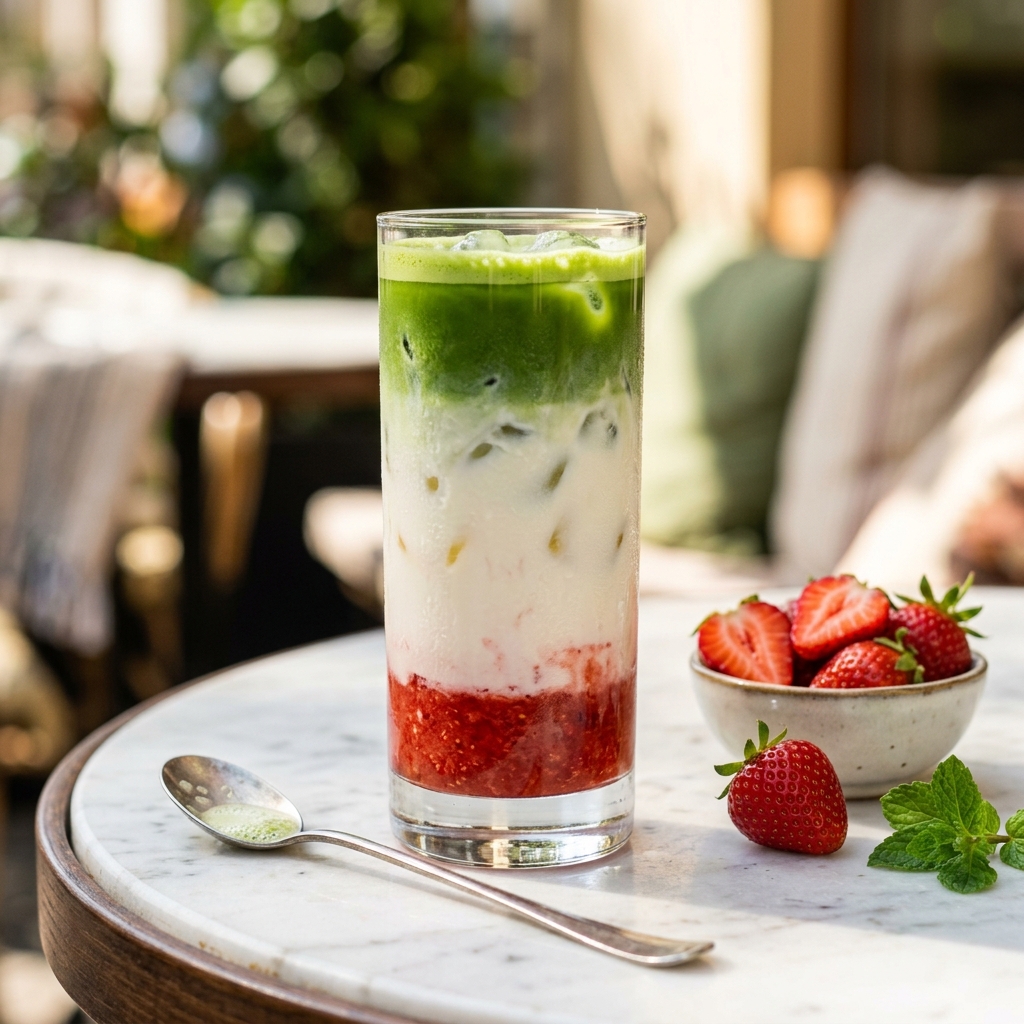 Layered Iced Strawberry Matcha Latte — kitchen tested recipe