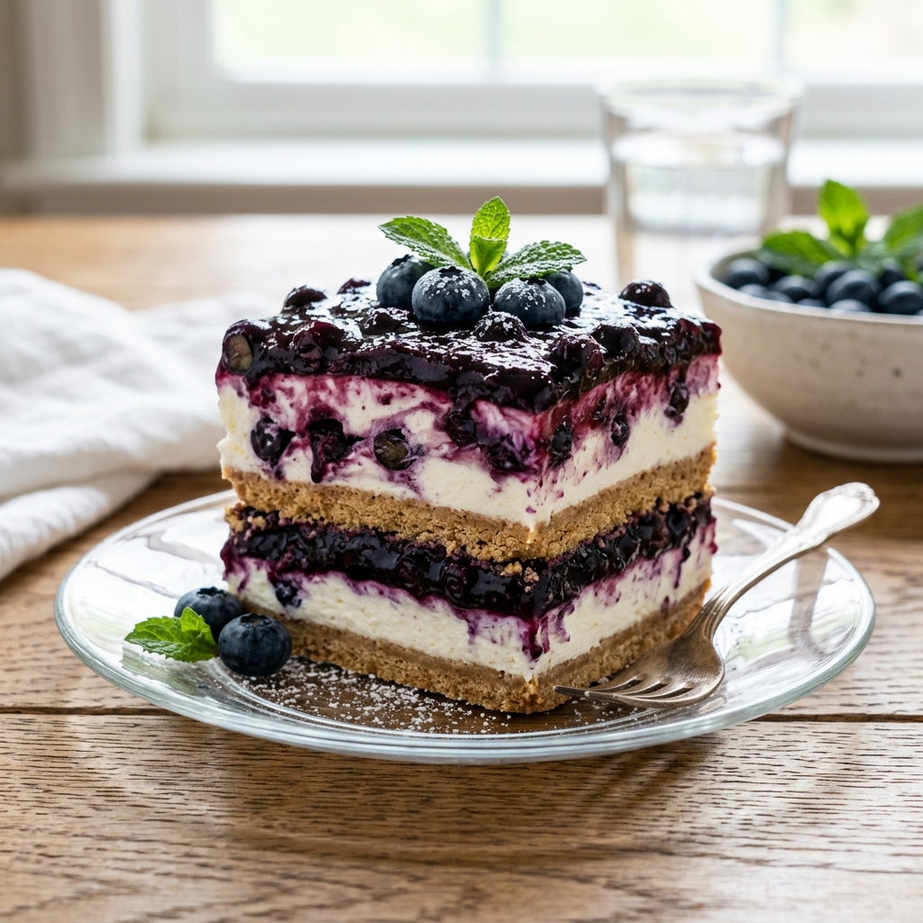 No-Bake Blueberry Cheesecake Icebox Cake — kitchen tested recipe