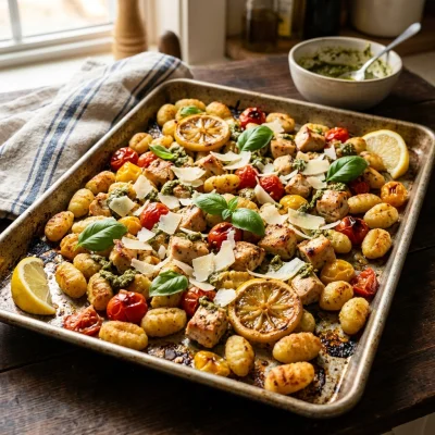 One-Pan Sheet-Pan Lemon Pesto Chicken & Gnocchi