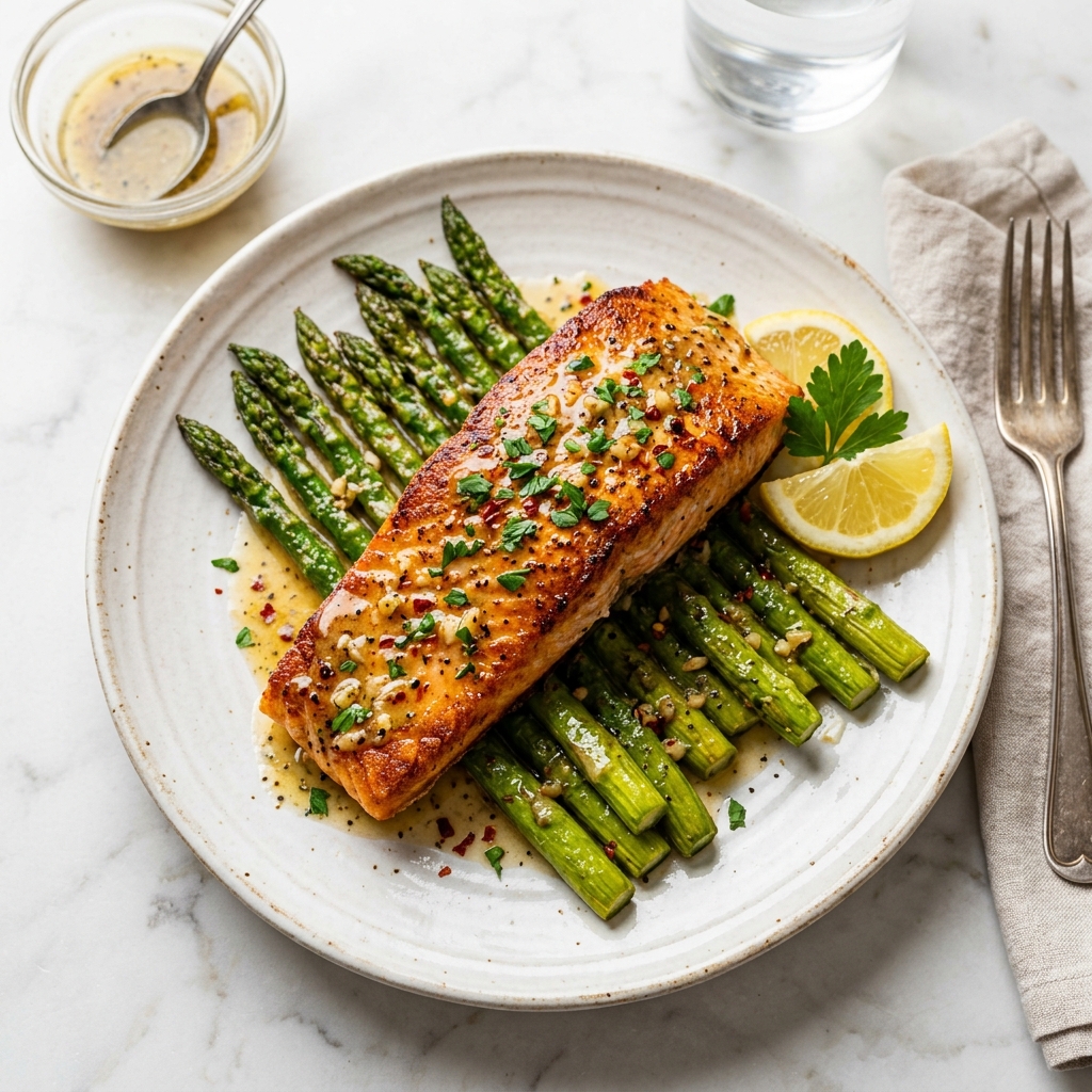 Salmon with Asparagus and Lemon Sauce — kitchen tested recipe
