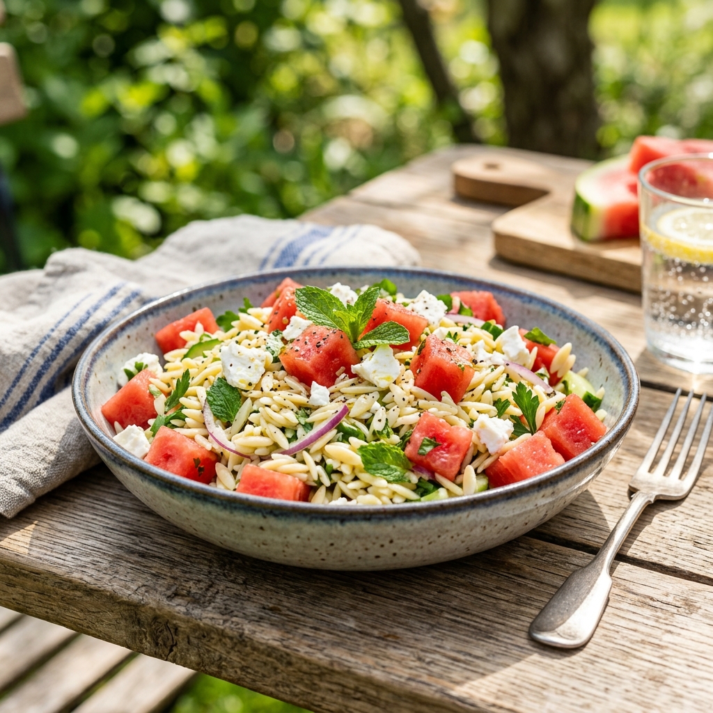 Watermelon Feta Orzo Salad with Mint — kitchen tested recipe